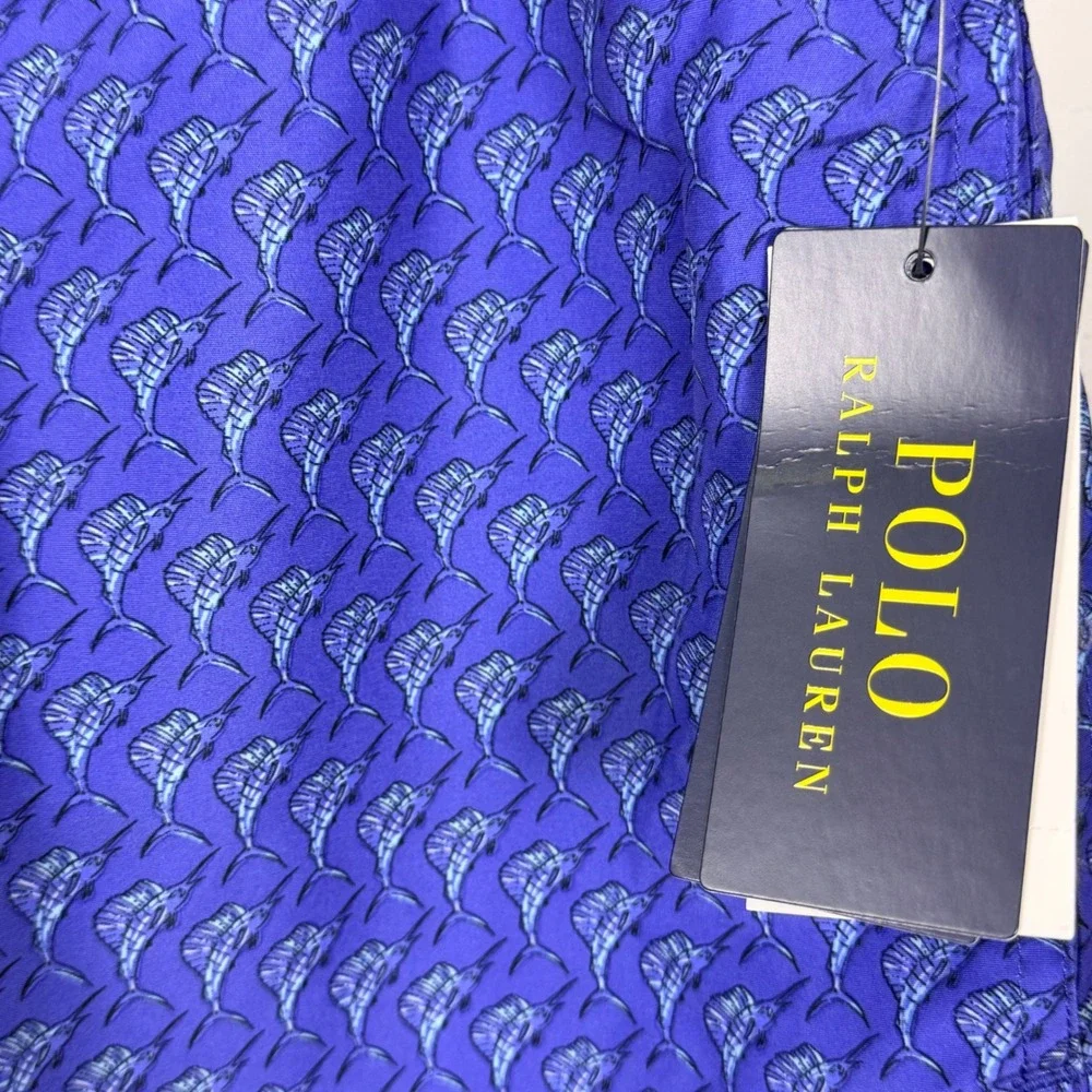 NEW Polo Ralph Lauren Swim Trunks Men 3XLT Blue Marlin Fish All Over Print $110‎